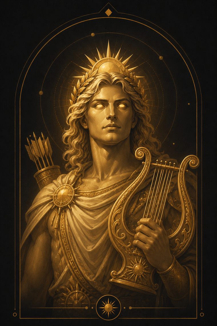Apollo, sun-crowned, holding a golden lyre